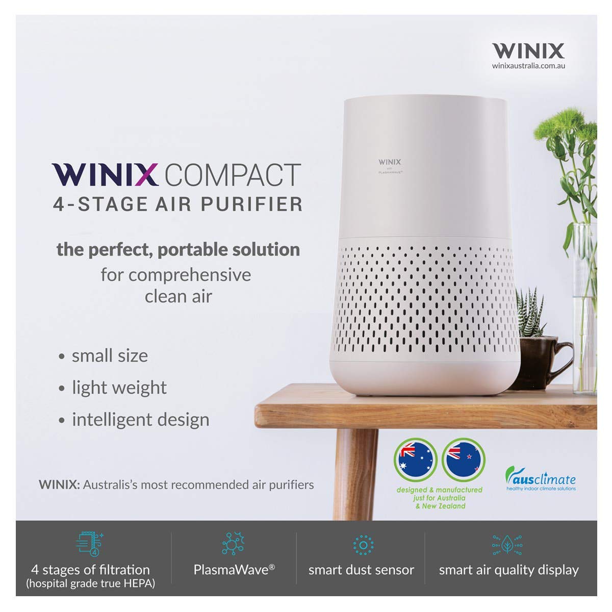 Winix Australia Compact 4-Stage Hospital Grade True HEPA Air Purifier - Model AUS-0850AAPU
