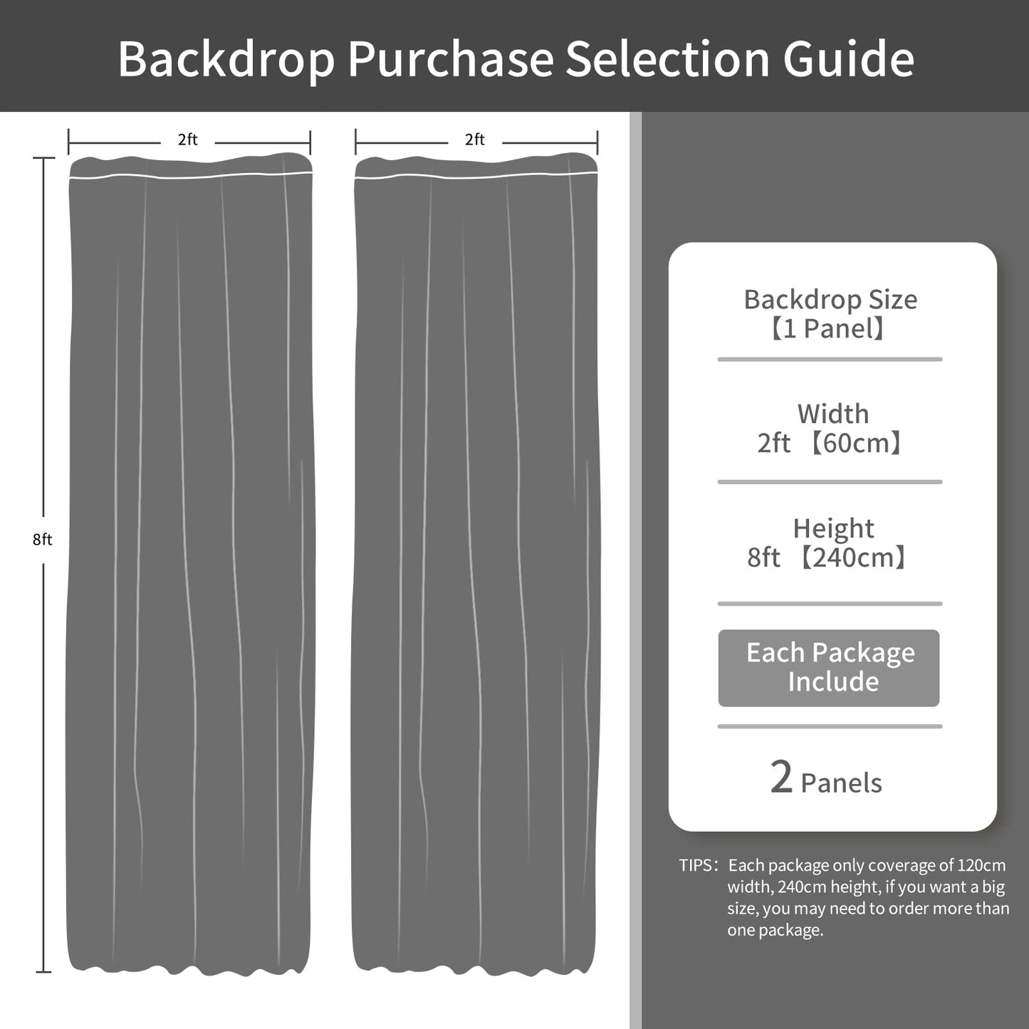 Sequin backdrop 2 panels size guide