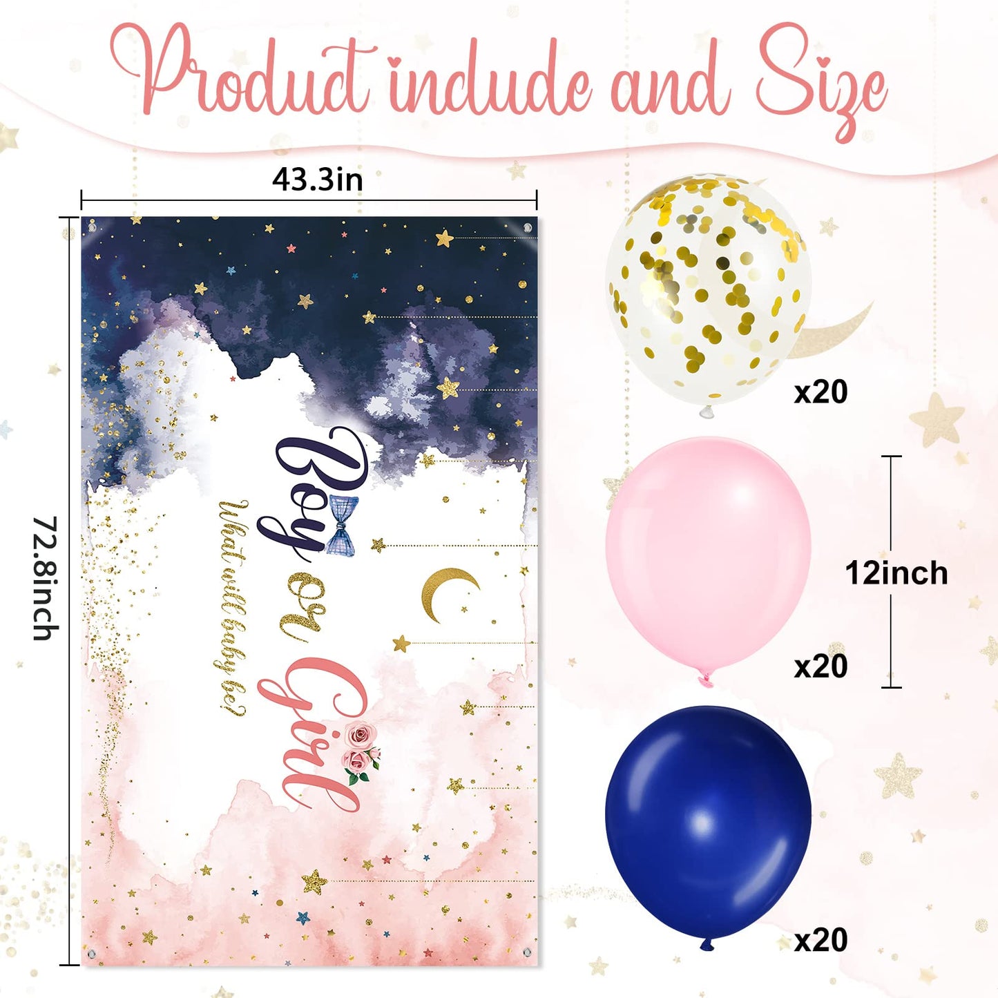What will baby be banner dimensions and balloons