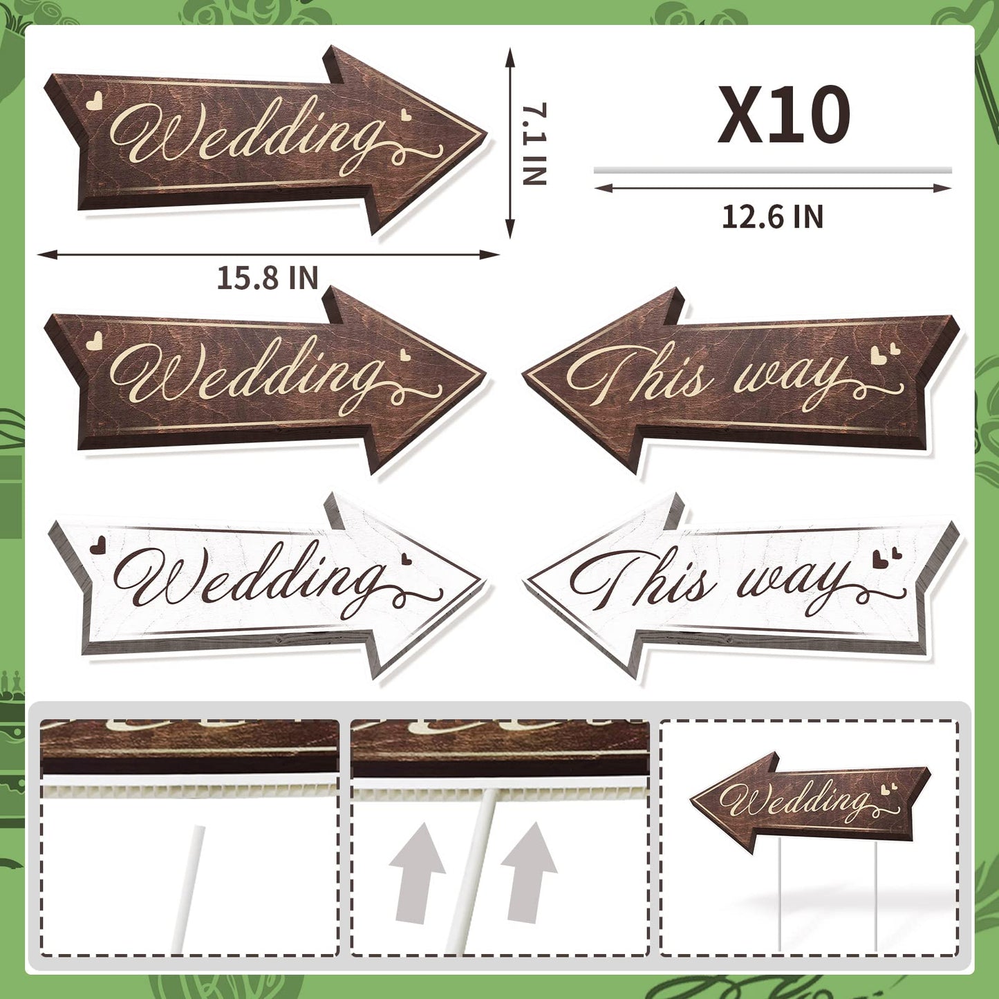 Wedding Direction Road Signs 5 pieces & 10 stakes