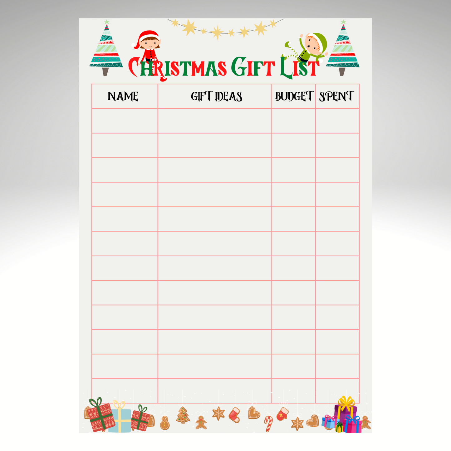 Christmas Gift List Downloadable-Gift Register A4 Christmas Gift List