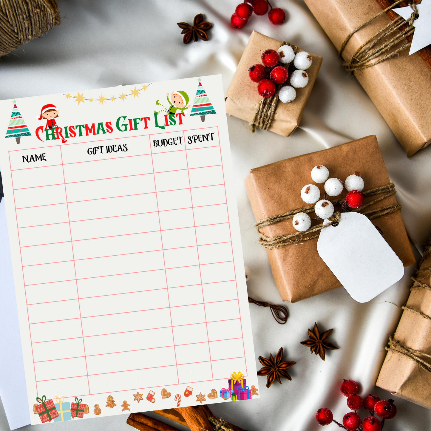 Christmas Gift List Downloadable-Gift Register A4 Christmas Gift List