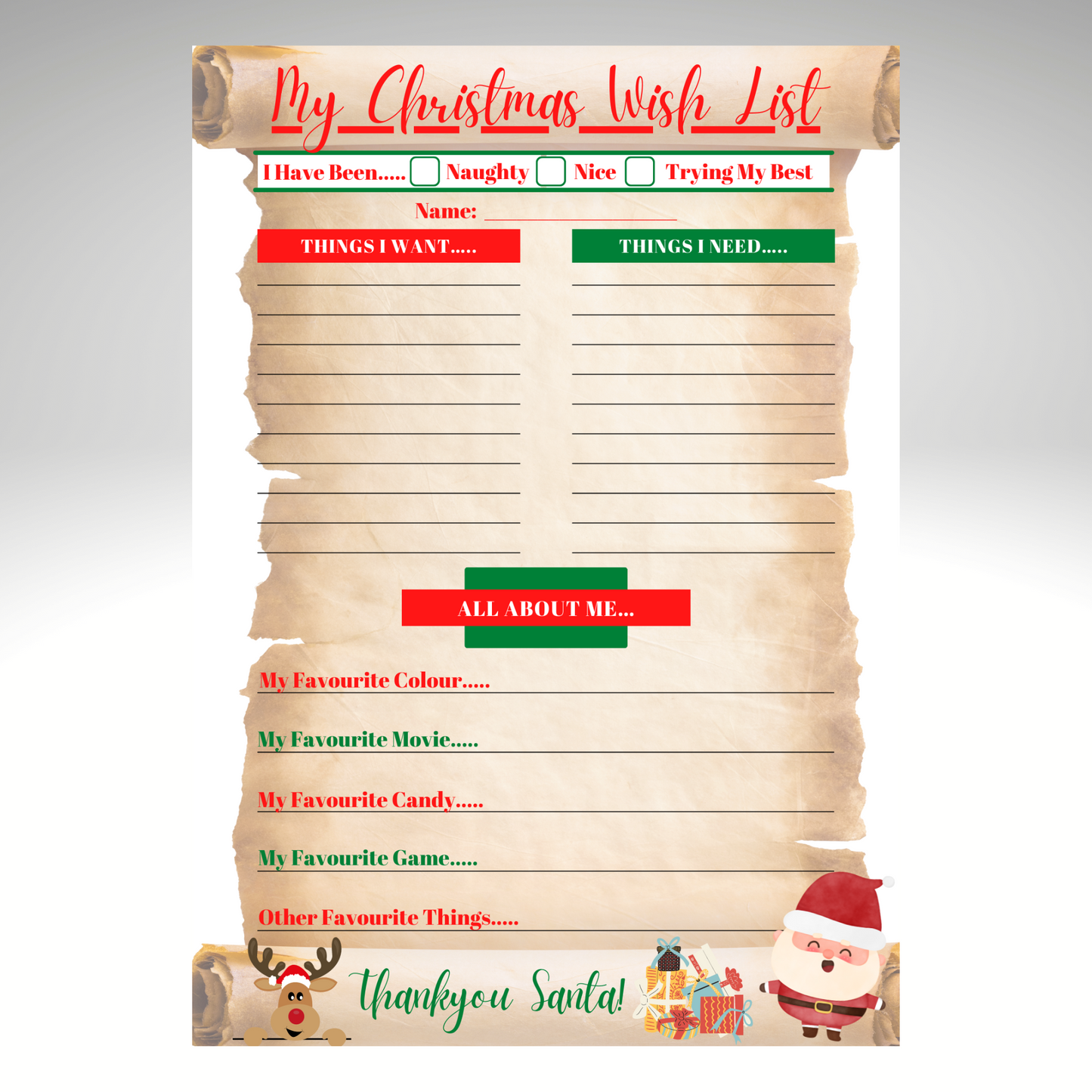 Christmas Wish List A4 Christmas Wish List