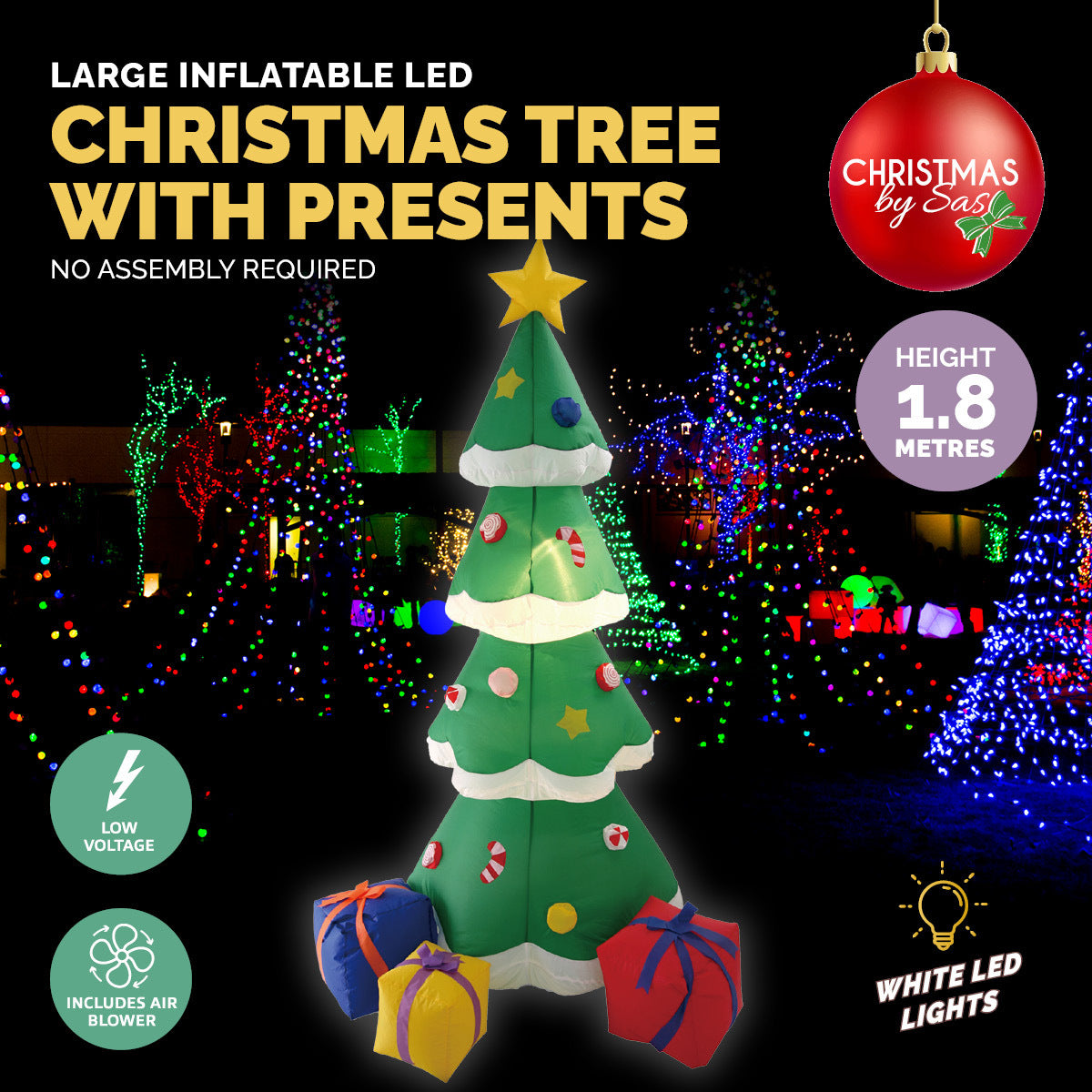 Christmas By Sas 1.8m Self Inflatable LED Tree With Presents Occasions > Christmas