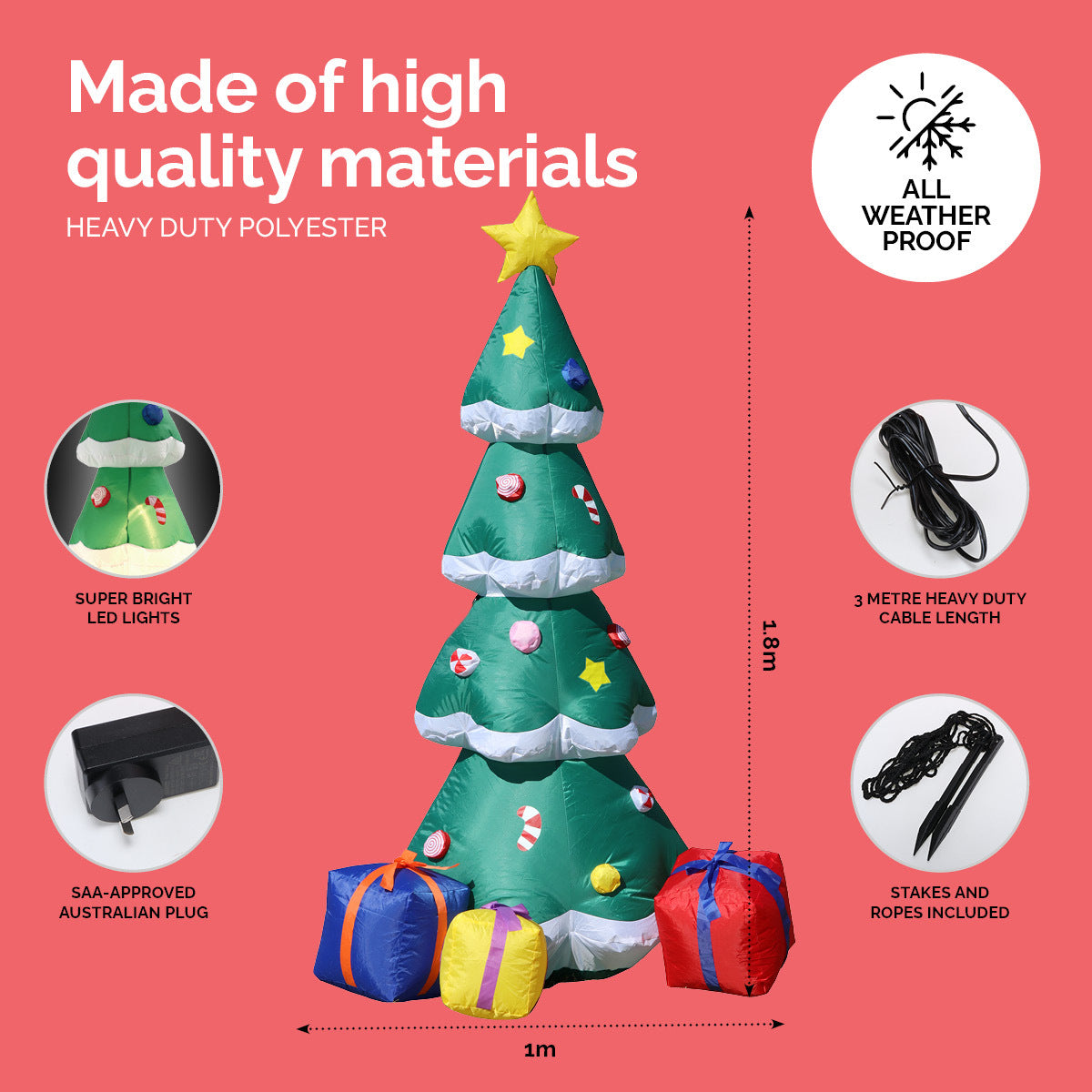 Christmas By Sas 1.8m Self Inflatable LED Tree With Presents Occasions > Christmas