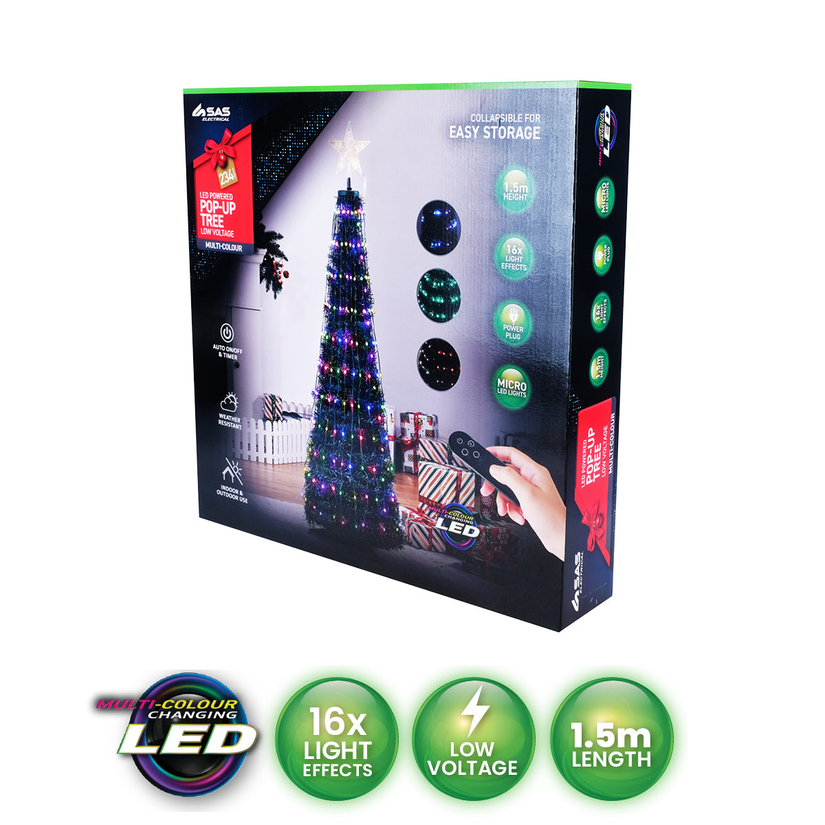 SAS Electrical 1.5m Christmas Tree & Star Pop-Up Design Remote Controlled Occasions > Christmas