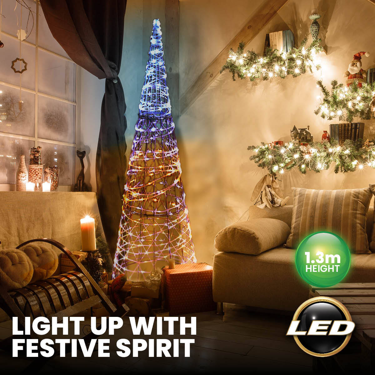 SAS Electrical 1.3m 3D LED Decorative Metal Cone Christmas Tree 192 Lights Occasions > Christmas