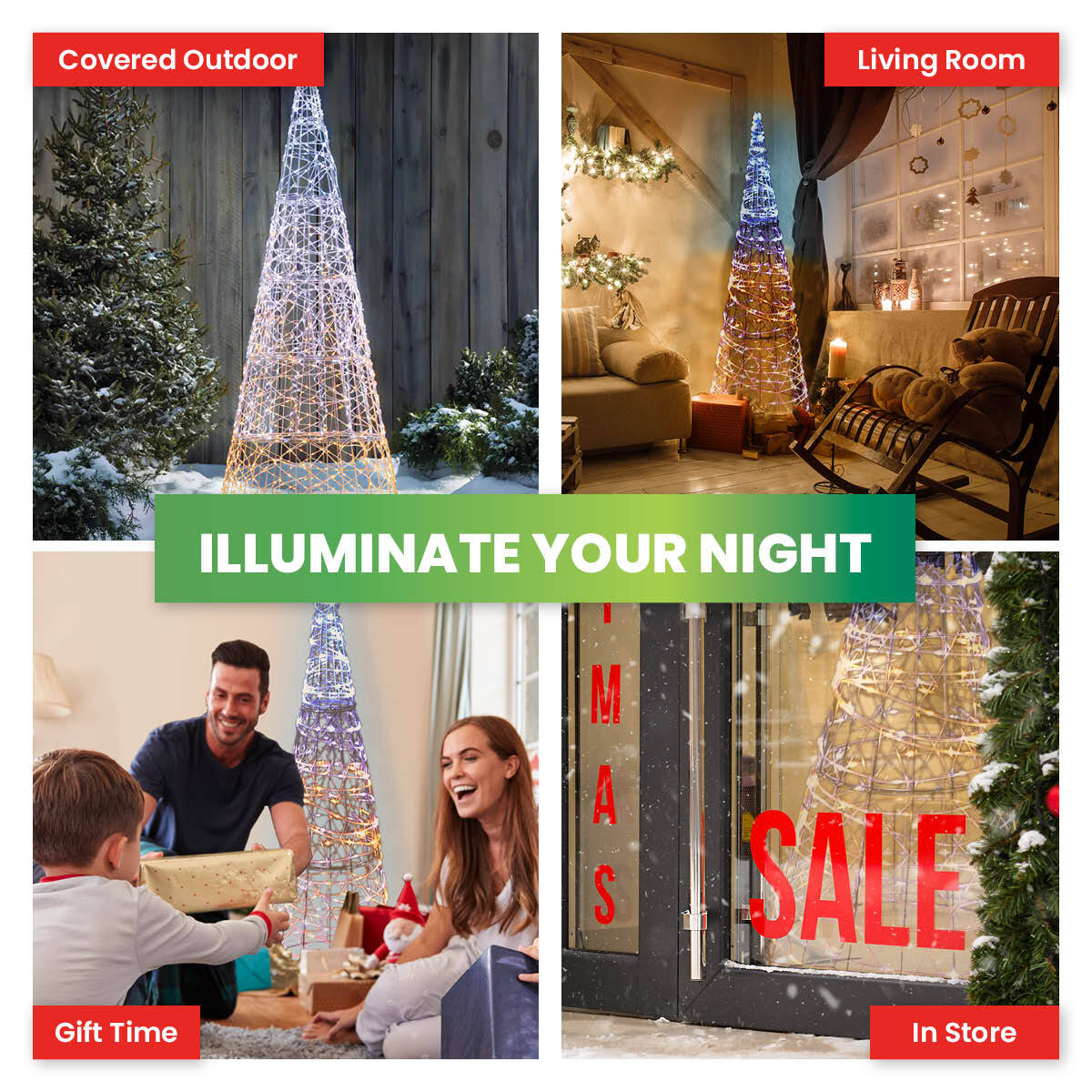 SAS Electrical 1.3m 3D LED Decorative Metal Cone Christmas Tree 192 Lights Occasions > Christmas
