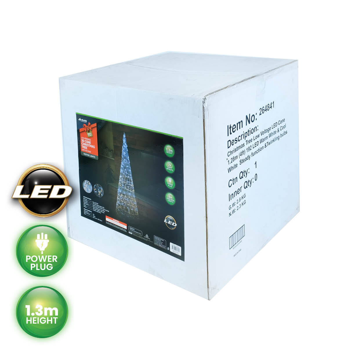 SAS Electrical 1.3m 3D LED Decorative Metal Cone Christmas Tree 192 Lights Occasions > Christmas
