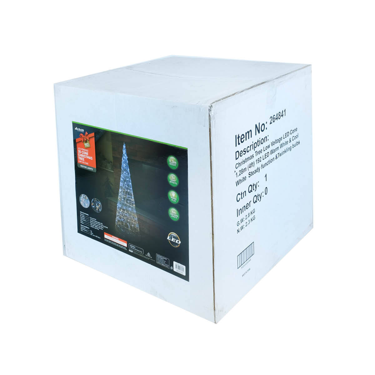 SAS Electrical 1.3m 3D LED Decorative Metal Cone Christmas Tree 192 Lights Occasions > Christmas