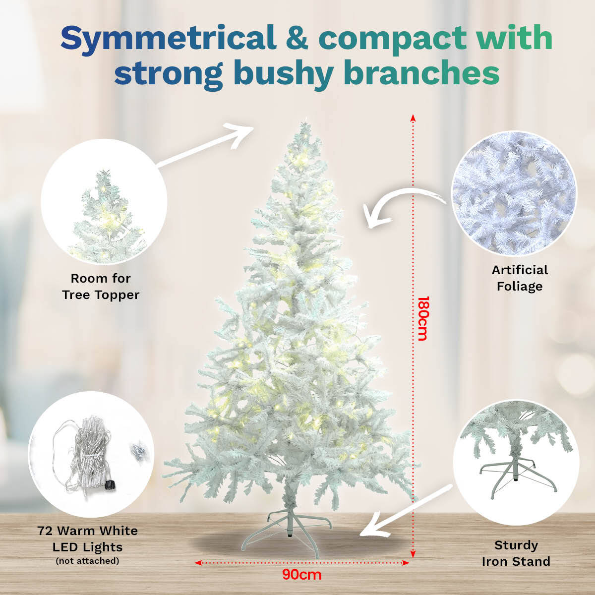 Christmas By Sas 1.8m x 90cm White Pine Tree 72 Warm White LED String Lights Occasions > Christmas