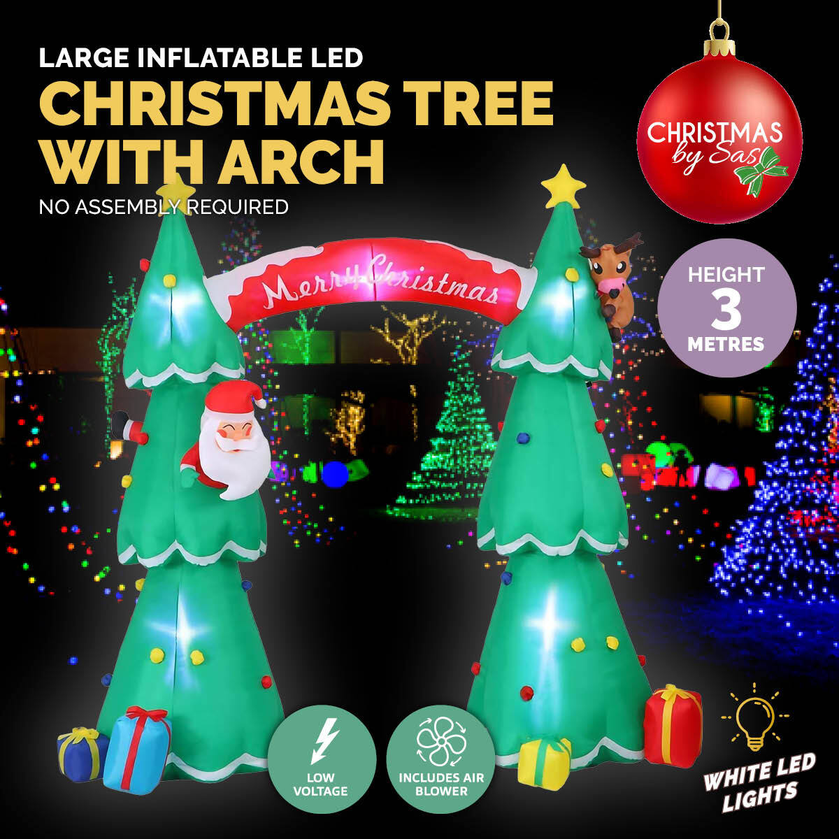 Christmas By Sas 3m x 2.4m Christmas Tree Arch Self Inflating LED Lights Occasions > Christmas