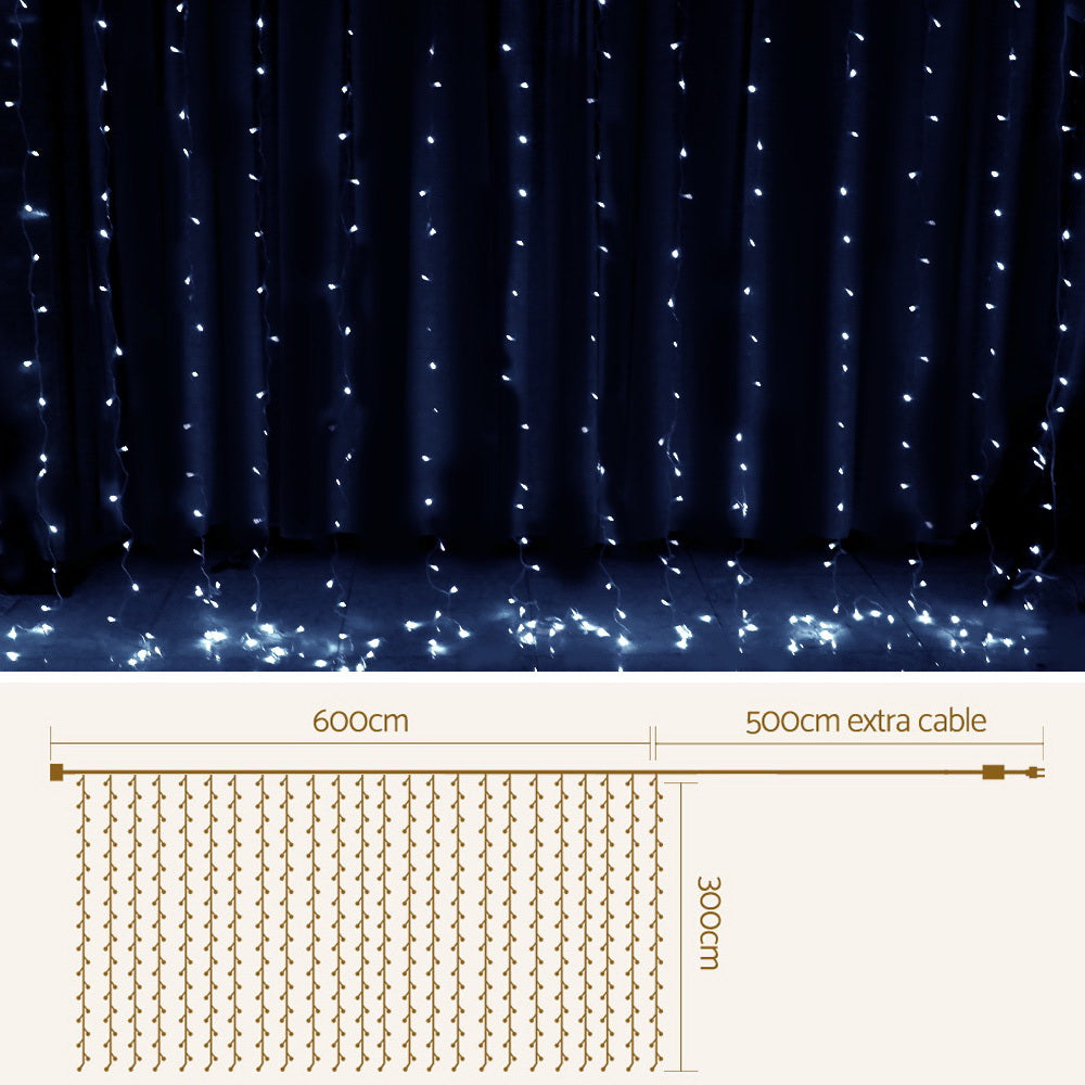 Jingle Jollys 6X3M Christmas Curtain Fairy Lights String 600LED Party Wedding CW Occasions > Lights