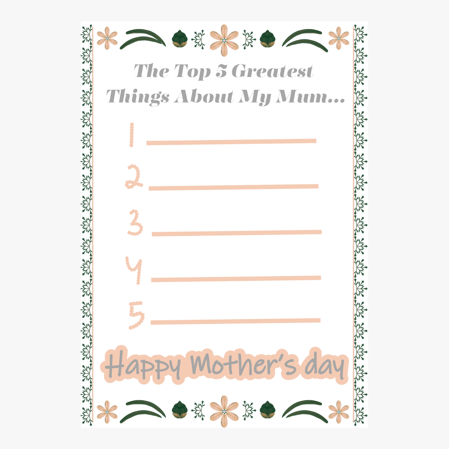 Greatest Things About Mum - Mothers Day PDF Download