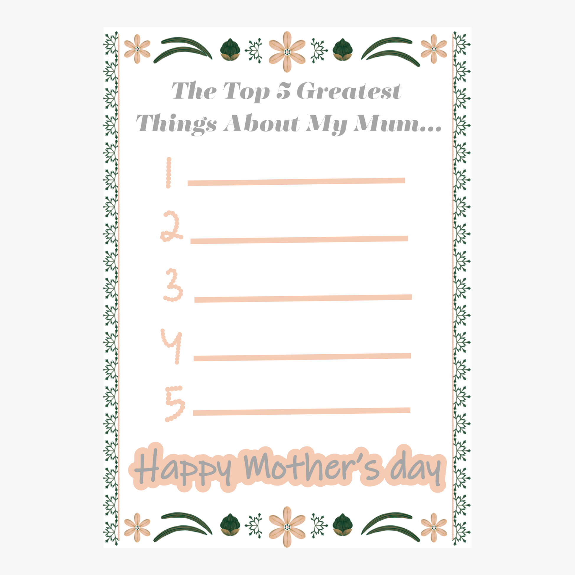 Greatest Things About Mum - Mothers Day PDF Download