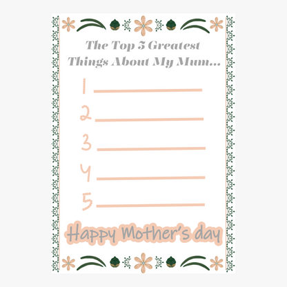 Greatest Things About Mum - Mothers Day PDF Download