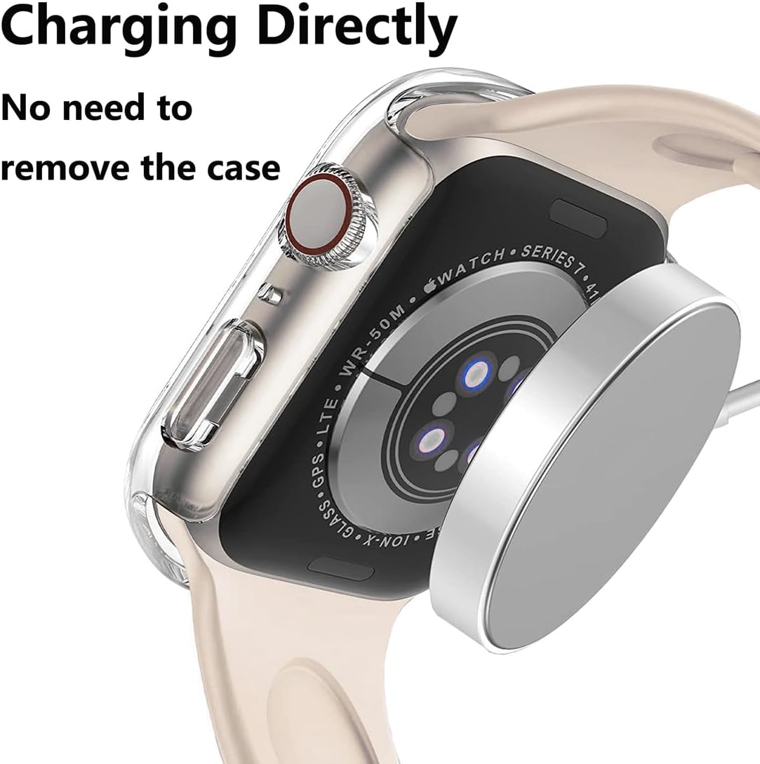 HANKN 2 Pack Clear 41mm Case for Apple Watch Series 9 8 7 41mm Tempered Glass Screen Protector Case, Full Coverage Hard Shockproof Iwatch Cover Bumper (41mm, Clear+Clear)