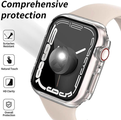 HANKN 2 Pack Clear 41mm Case for Apple Watch Series 9 8 7 41mm Tempered Glass Screen Protector Case, Full Coverage Hard Shockproof Iwatch Cover Bumper (41mm, Clear+Clear)