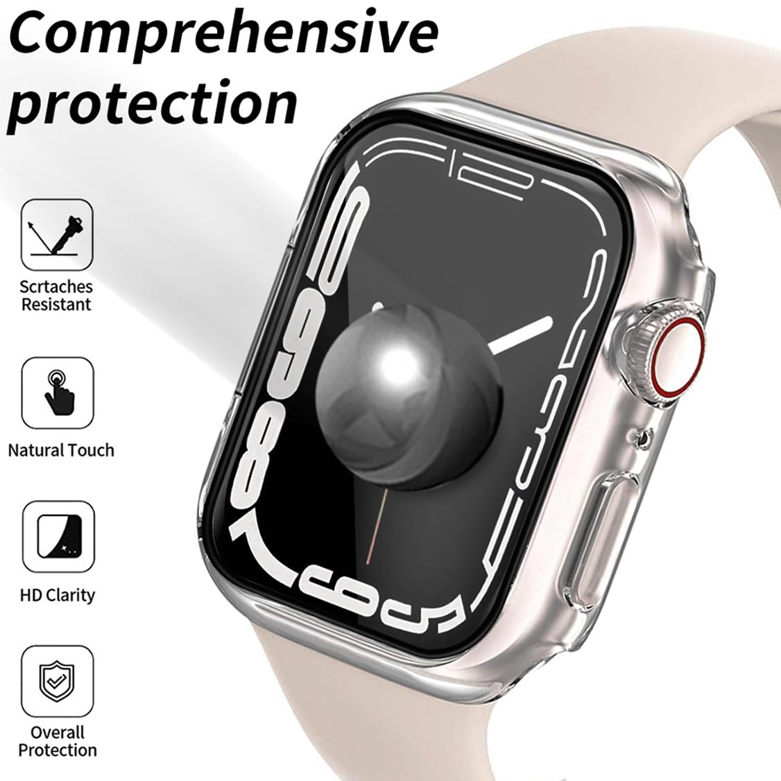 HANKN 2 Pack Clear 41mm Case for Apple Watch Series 9 8 7 41mm Tempered Glass Screen Protector Case, Full Coverage Hard Shockproof Iwatch Cover Bumper (41mm, Clear+Clear)