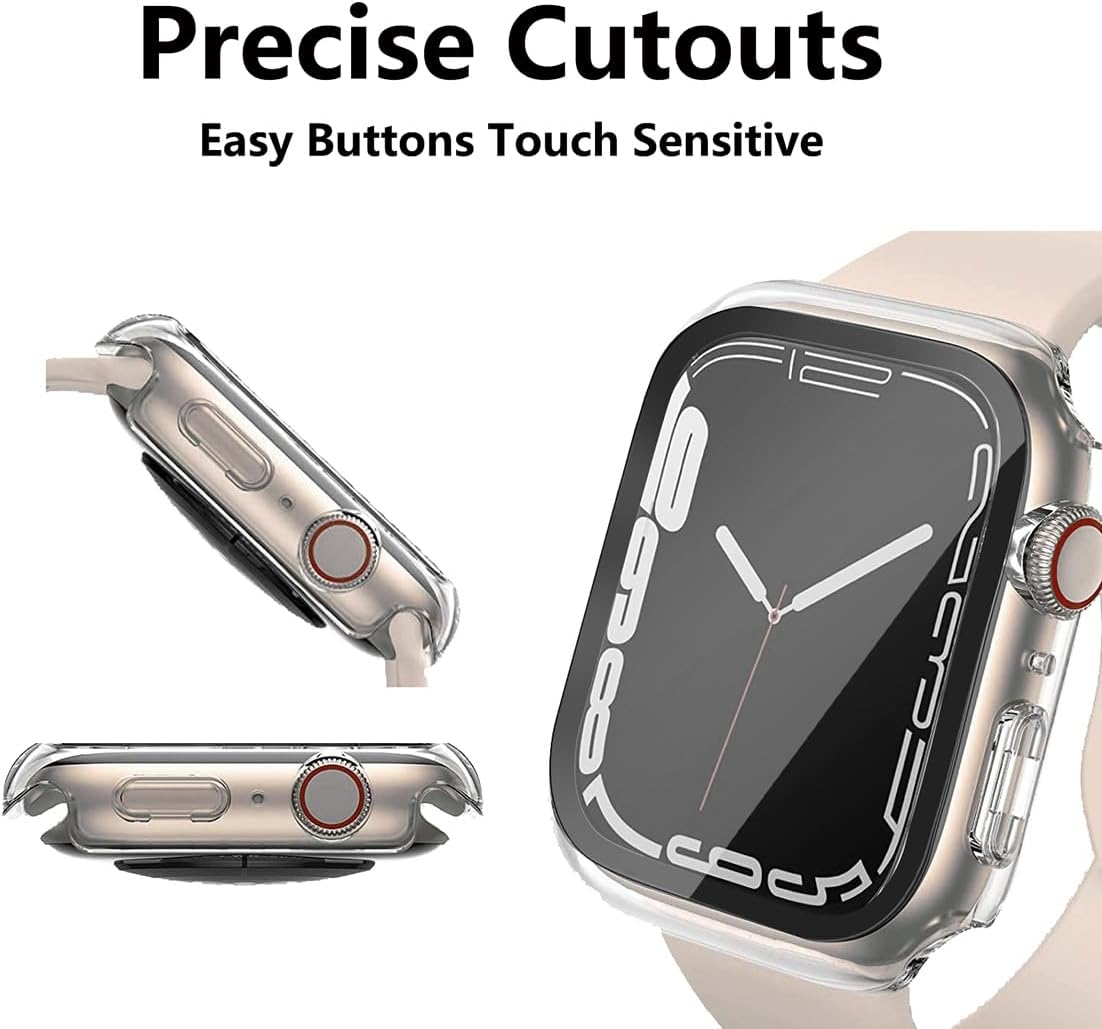 HANKN 2 Pack Clear 41mm Case for Apple Watch Series 9 8 7 41mm Tempered Glass Screen Protector Case, Full Coverage Hard Shockproof Iwatch Cover Bumper (41mm, Clear+Clear)