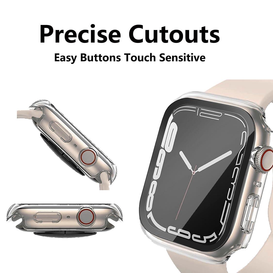 HANKN 2 Pack Clear 41mm Case for Apple Watch Series 9 8 7 41mm Tempered Glass Screen Protector Case, Full Coverage Hard Shockproof Iwatch Cover Bumper (41mm, Clear+Clear)