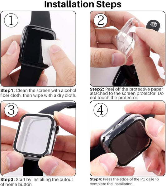 HANKN 2 Pack Clear 41mm Case for Apple Watch Series 9 8 7 41mm Tempered Glass Screen Protector Case, Full Coverage Hard Shockproof Iwatch Cover Bumper (41mm, Clear+Clear)