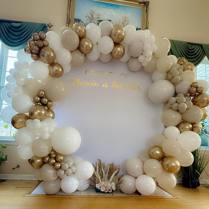 White Sand Balloons Garland Arch Kit, 163PCS Sand White Chrome Gold Beige Boho Balloons Arch Kit 5 10 18 Inch Different Sizes for Birthday Anniversary Wedding Bridal Shower Boho Party Decorations