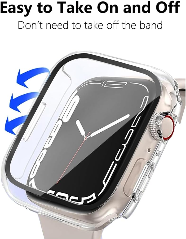HANKN 2 Pack Clear 41mm Case for Apple Watch Series 9 8 7 41mm Tempered Glass Screen Protector Case, Full Coverage Hard Shockproof Iwatch Cover Bumper (41mm, Clear+Clear)