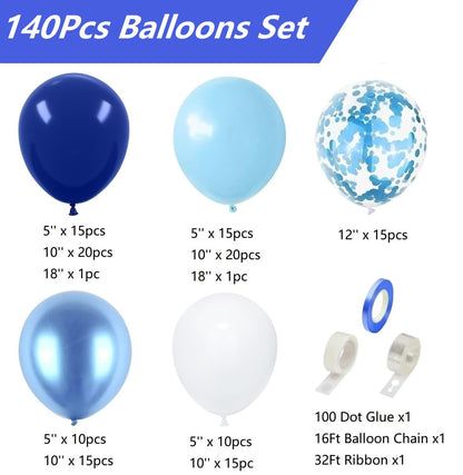 Blue Balloon Garland Arch Kit, 140PCS Royal Blue and White Balloon Arch Kit Different Sizes 5 10 12 18 Inch Latex Balloons for Baby Shower Boys Birthday Gender Reveal Wedding Prom Party Decorations