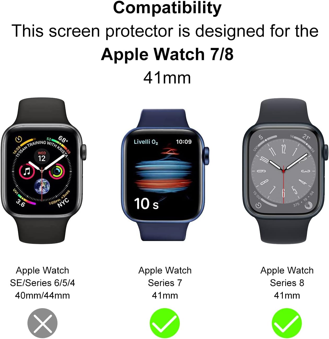 T Tersely [3 Pack] Screen Protector for Apple Watch Series 9 8 7-41 MM,Premium TPU Soft Full Coverage Film for iWatch S9/S8/S7 41mm