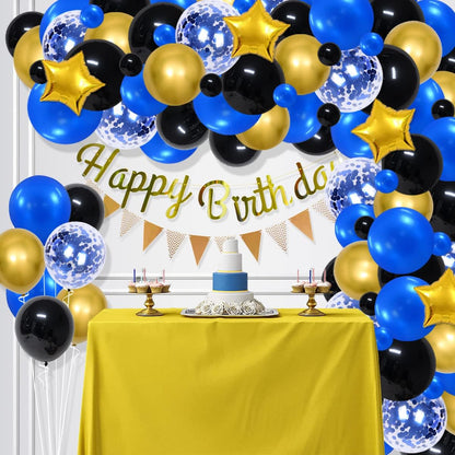 Black Blue Gold Balloon Garland Arch Kit - 126 PCS Matte Royal Blue and Black Balloons Metallic Gold Balloons Video Gaming Party Balloon 16Ft Arch Holder for Anime Spidery Boy Video Game Outer Space Gamer Birthday New Year Retirement Party Decorations Men