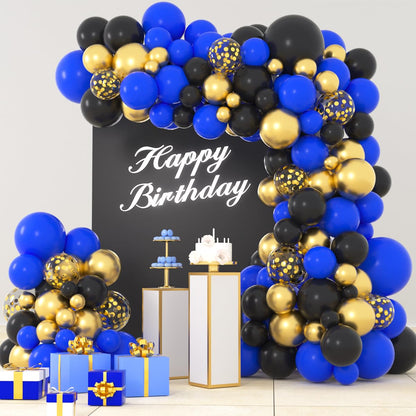 Black Blue Gold Balloon Garland Arch Kit - 126 PCS Matte Royal Blue and Black Balloons Metallic Gold Balloons Video Gaming Party Balloon 16Ft Arch Holder for Anime Spidery Boy Video Game Outer Space Gamer Birthday New Year Retirement Party Decorations Men