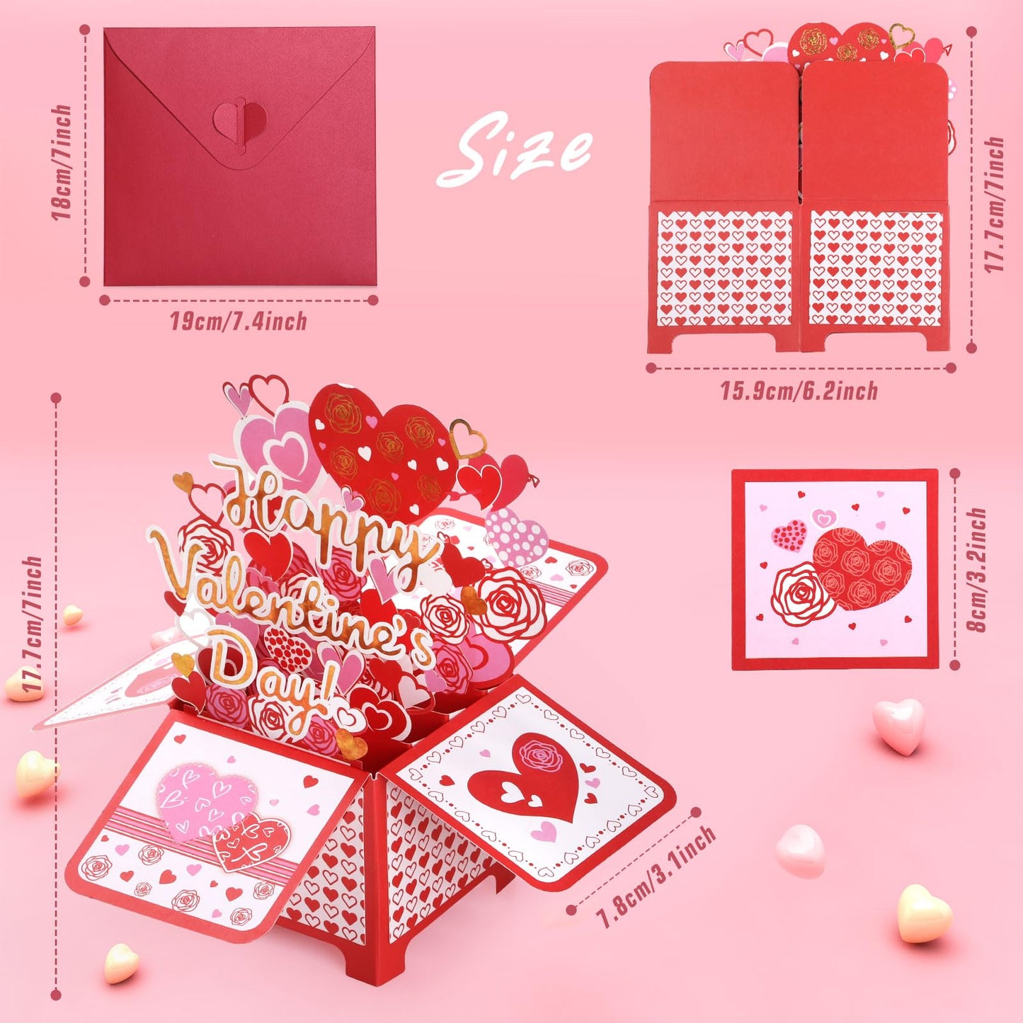 Bighan Pop Up Happy Valentine's Day Card, 3D Valentine's Day Pop Up Greeting Boxed Cards Anniversary Pop Up Cards for Men and Women Family, A