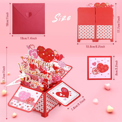 Bighan Pop Up Happy Valentine's Day Card, 3D Valentine's Day Pop Up Greeting Boxed Cards Anniversary Pop Up Cards for Men and Women Family, A
