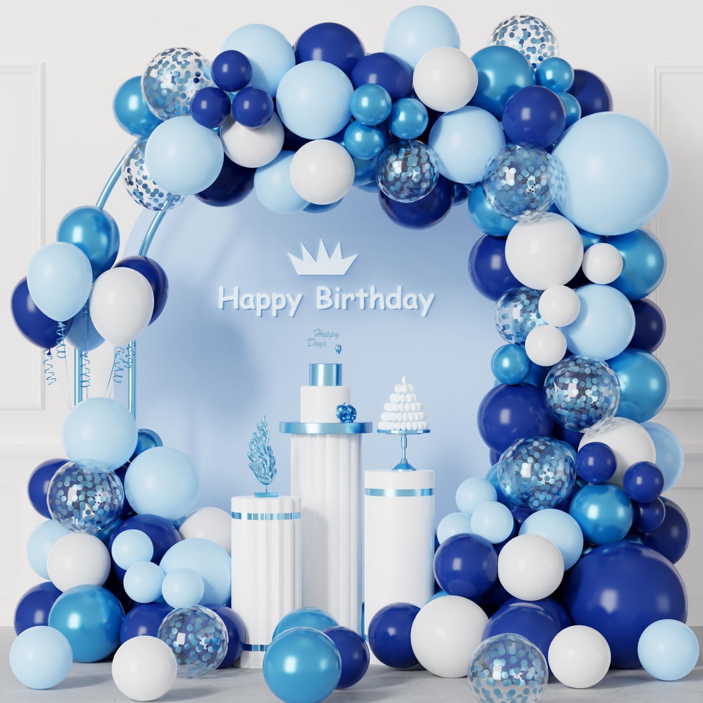Blue Balloon Garland Arch Kit, 140PCS Royal Blue and White Balloon Arch Kit Different Sizes 5 10 12 18 Inch Latex Balloons for Baby Shower Boys Birthday Gender Reveal Wedding Prom Party Decorations