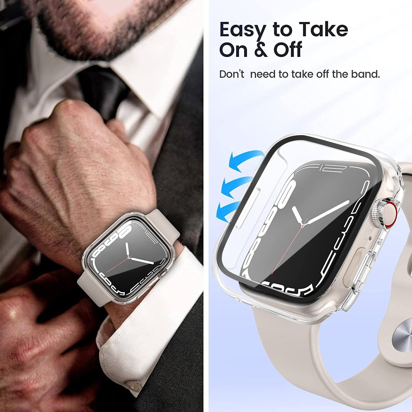 HANKN 2 Pack Clear 41mm Case for Apple Watch Series 9 8 7 41mm Tempered Glass Screen Protector Case, Full Coverage Hard Shockproof Iwatch Cover Bumper (41mm, Clear+Clear)