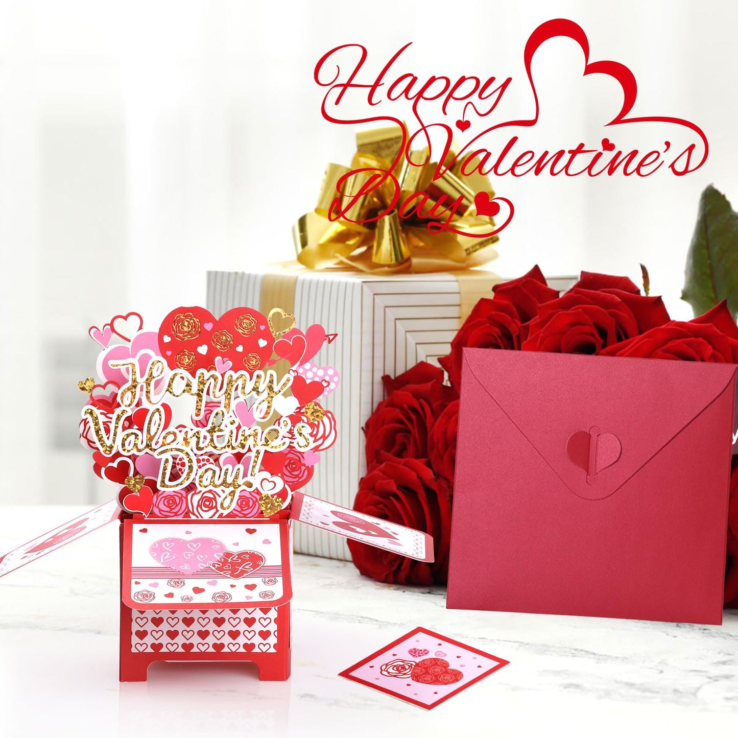 Bighan Pop Up Happy Valentine's Day Card, 3D Valentine's Day Pop Up Greeting Boxed Cards Anniversary Pop Up Cards for Men and Women Family, A