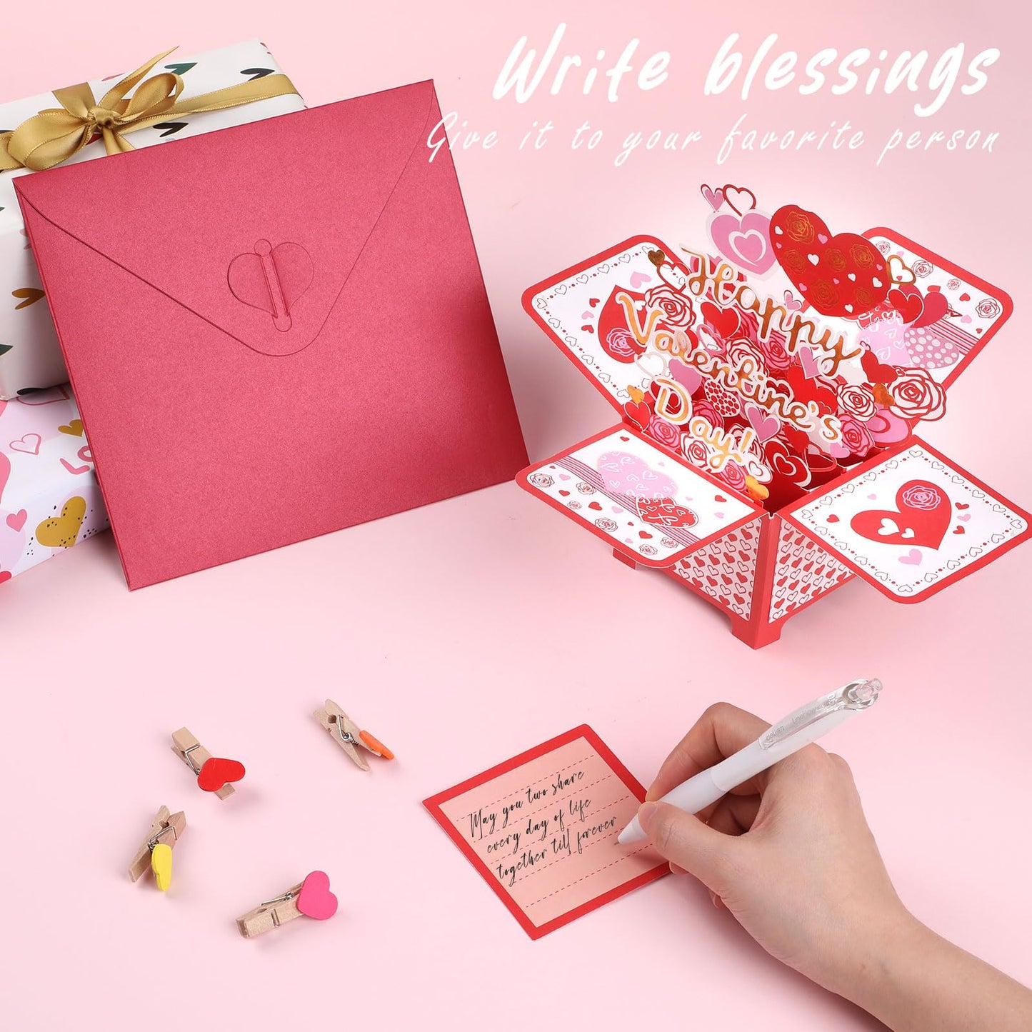 Bighan Pop Up Happy Valentine's Day Card, 3D Valentine's Day Pop Up Greeting Boxed Cards Anniversary Pop Up Cards for Men and Women Family, A