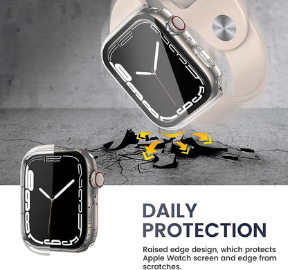 HANKN 2 Pack Clear 41mm Case for Apple Watch Series 9 8 7 41mm Tempered Glass Screen Protector Case, Full Coverage Hard Shockproof Iwatch Cover Bumper (41mm, Clear+Clear)