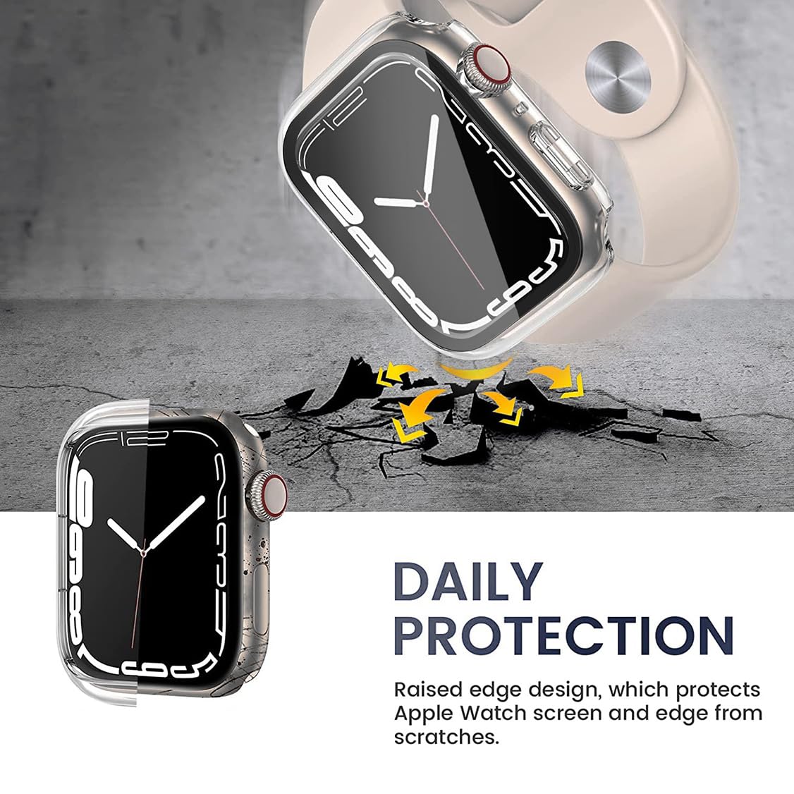 HANKN 2 Pack Clear 41mm Case for Apple Watch Series 9 8 7 41mm Tempered Glass Screen Protector Case, Full Coverage Hard Shockproof Iwatch Cover Bumper (41mm, Clear+Clear)