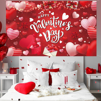 Happy Valentine's Day Banner 180x110 cm Backdrop for Red Pink Heart Banner, Party Decorations, Romantic Love Valentine Decorations
