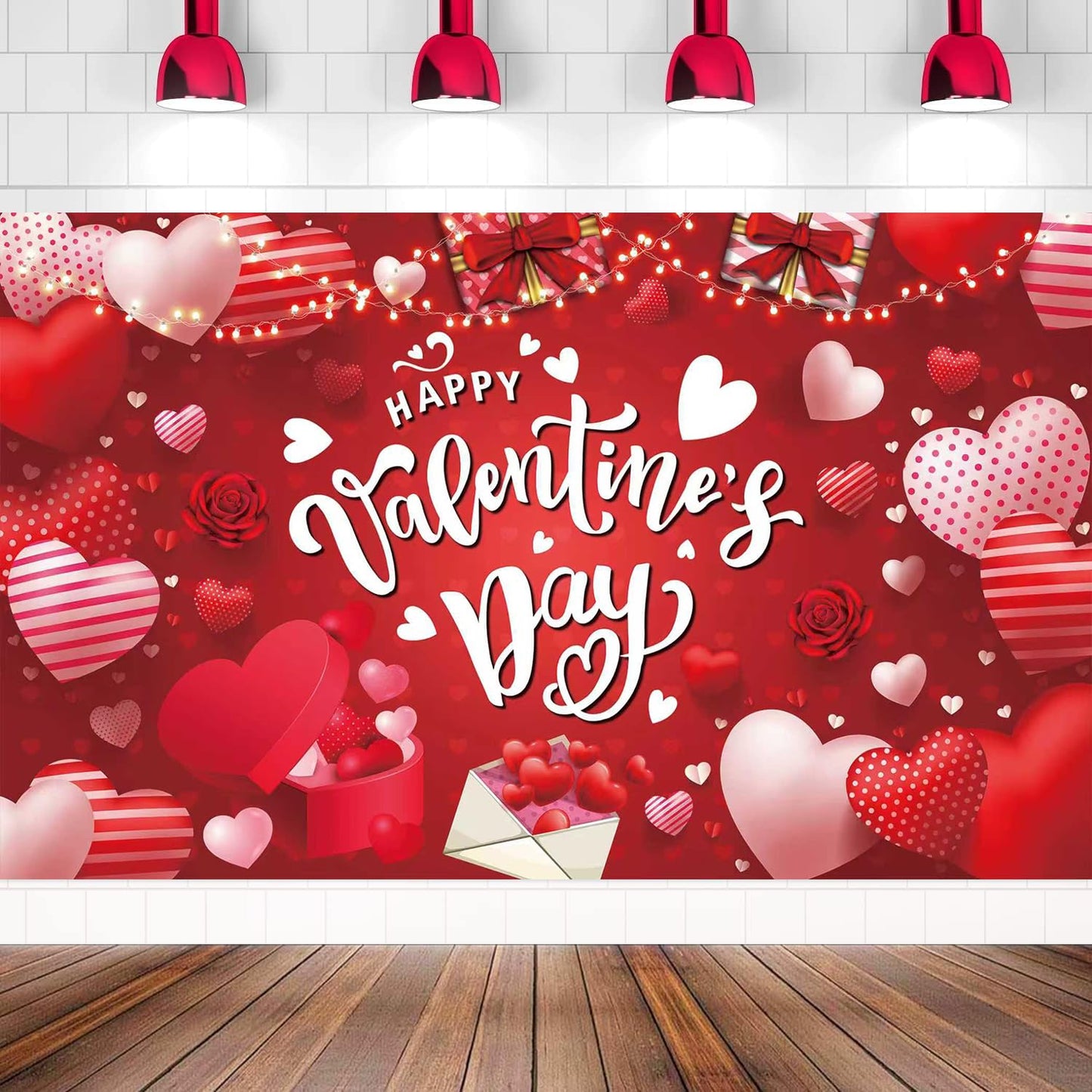 Happy Valentine's Day Banner 180x110 cm Backdrop for Red Pink Heart Banner, Party Decorations, Romantic Love Valentine Decorations