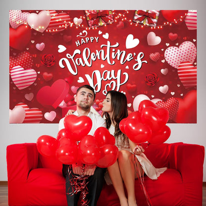 Happy Valentine's Day Banner 180x110 cm Backdrop for Red Pink Heart Banner, Party Decorations, Romantic Love Valentine Decorations