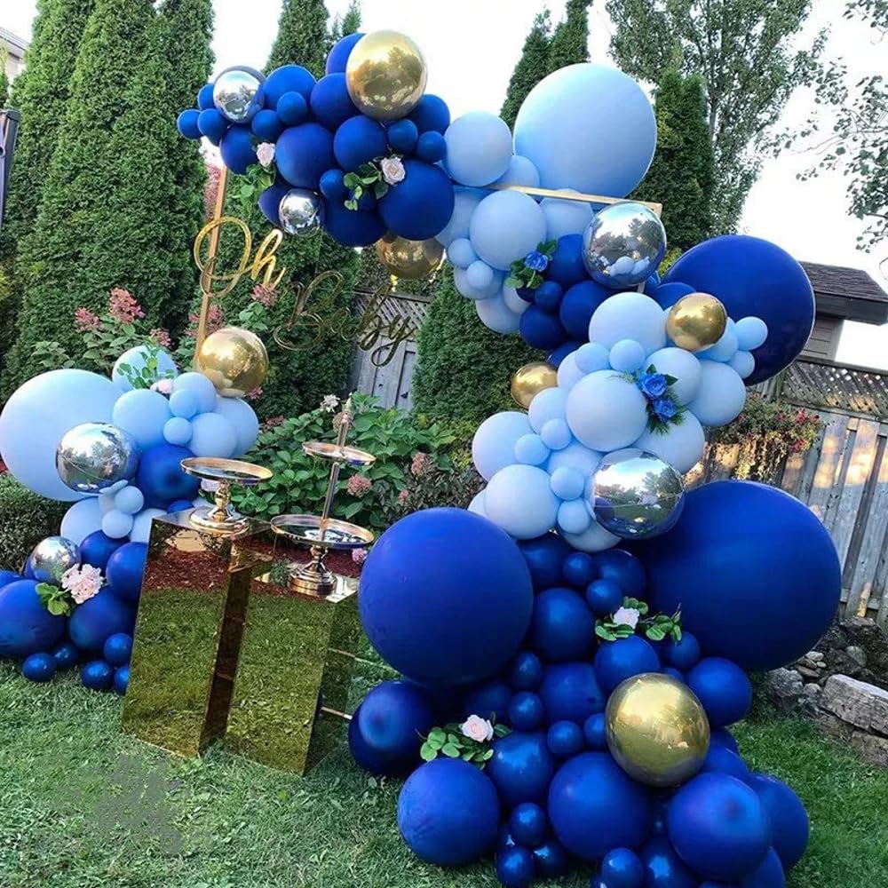 Blue Balloon Garland Arch Kit, 140PCS Royal Blue and White Balloon Arch Kit Different Sizes 5 10 12 18 Inch Latex Balloons for Baby Shower Boys Birthday Gender Reveal Wedding Prom Party Decorations