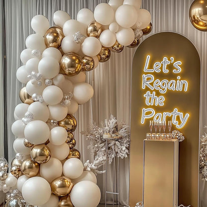 White Sand Balloons Garland Arch Kit, 163PCS Sand White Chrome Gold Beige Boho Balloons Arch Kit 5 10 18 Inch Different Sizes for Birthday Anniversary Wedding Bridal Shower Boho Party Decorations