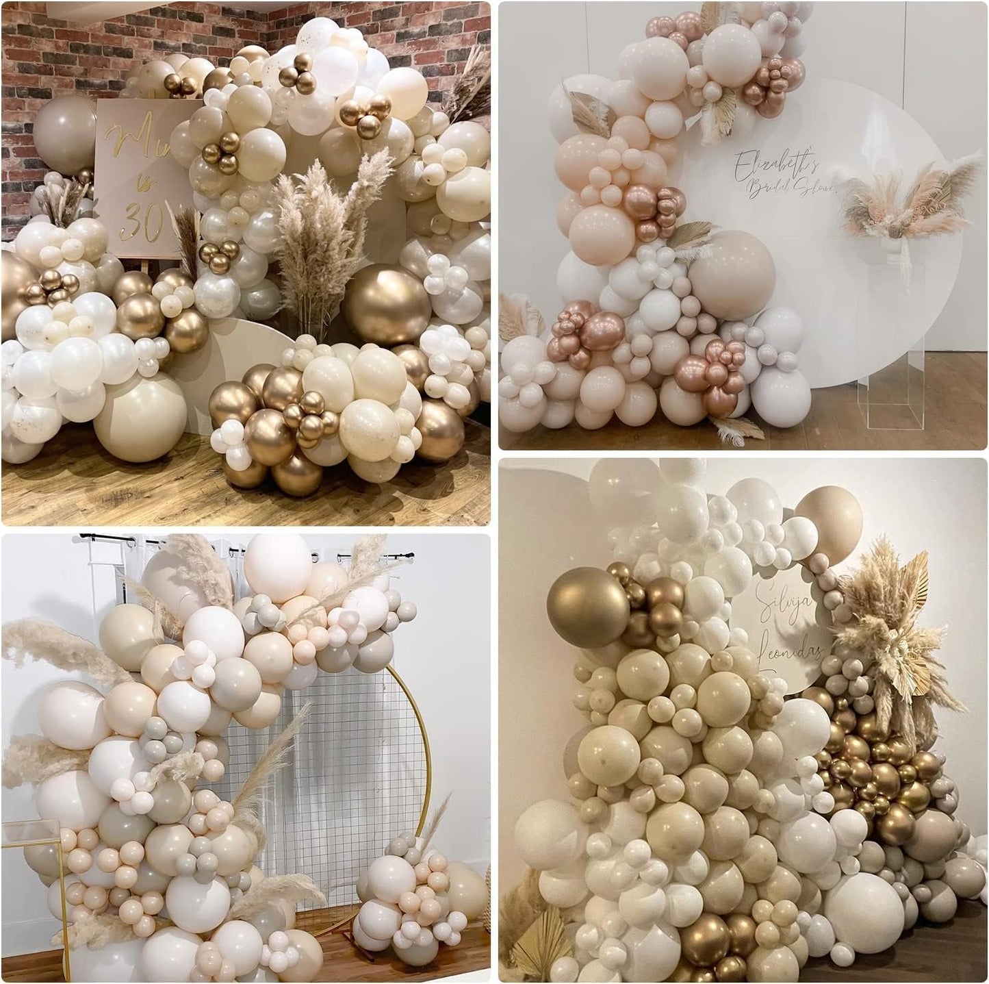 White Sand Balloons Garland Arch Kit, 163PCS Sand White Chrome Gold Beige Boho Balloons Arch Kit 5 10 18 Inch Different Sizes for Birthday Anniversary Wedding Bridal Shower Boho Party Decorations