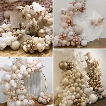 White Sand Balloons Garland Arch Kit, 163PCS Sand White Chrome Gold Beige Boho Balloons Arch Kit 5 10 18 Inch Different Sizes for Birthday Anniversary Wedding Bridal Shower Boho Party Decorations