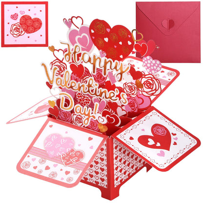 Bighan Pop Up Happy Valentine's Day Card, 3D Valentine's Day Pop Up Greeting Boxed Cards Anniversary Pop Up Cards for Men and Women Family, A