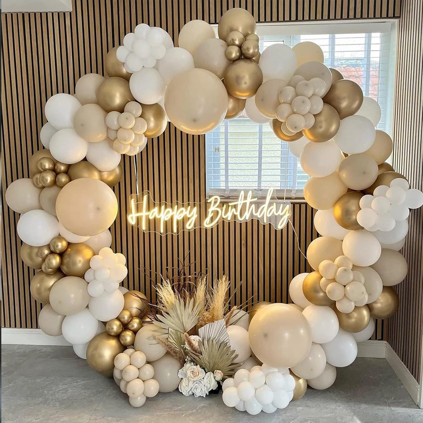 White Sand Balloons Garland Arch Kit, 163PCS Sand White Chrome Gold Beige Boho Balloons Arch Kit 5 10 18 Inch Different Sizes for Birthday Anniversary Wedding Bridal Shower Boho Party Decorations
