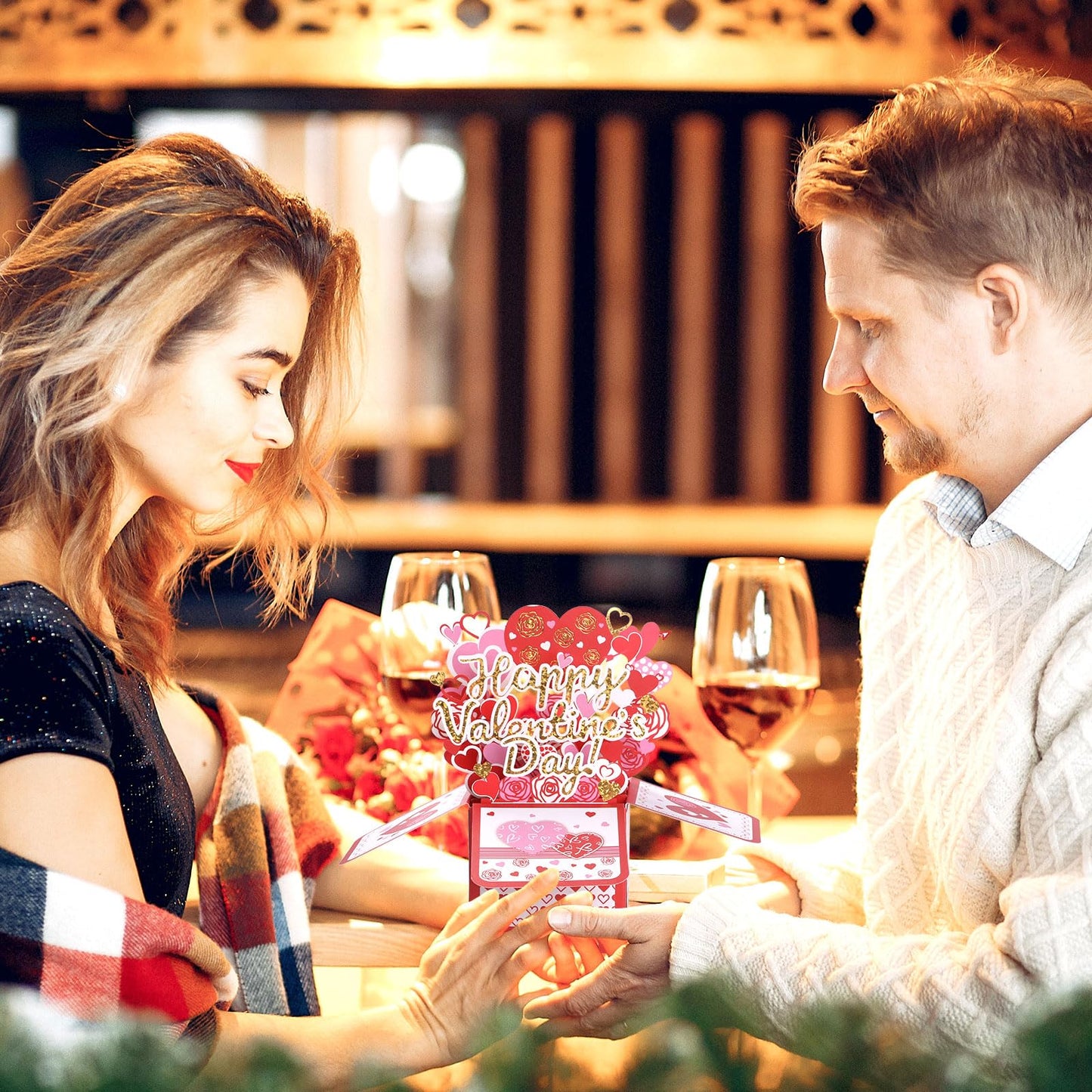 Bighan Pop Up Happy Valentine's Day Card, 3D Valentine's Day Pop Up Greeting Boxed Cards Anniversary Pop Up Cards for Men and Women Family, A